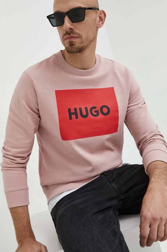 HUGO bluza bawełniana nadruk różowy 50467944