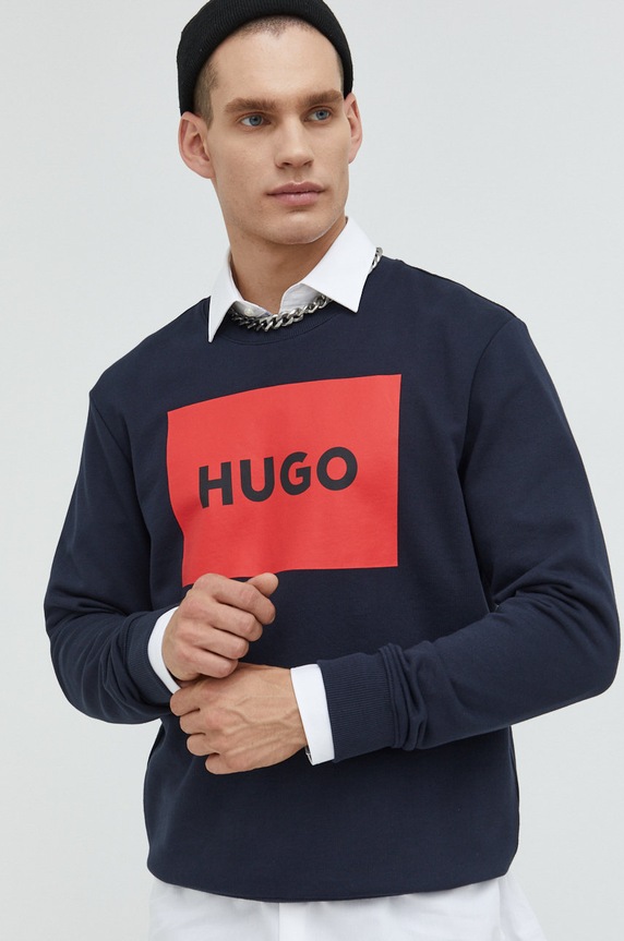 HUGO bluza bawełniana 50467944 nadruk granatowy 50467944