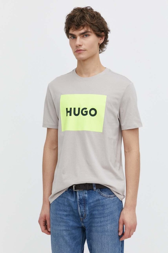HUGO t-shirt bawełniany Dulive222 beżowy 50467952
