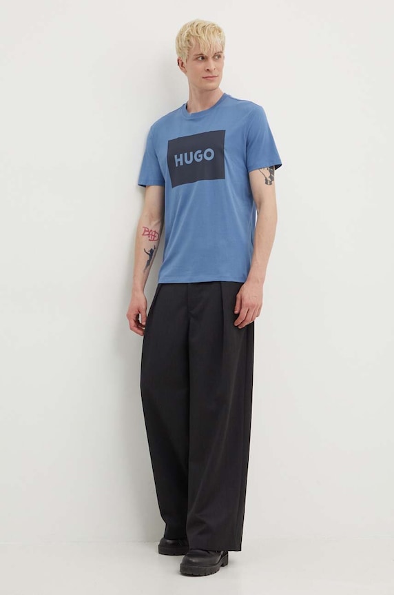 HUGO t-shirt bawełniany Dulive222 50467952 niebieski AA00