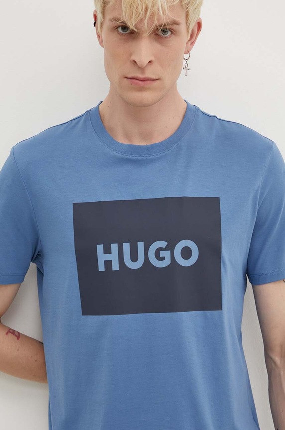 HUGO t-shirt bawełniany Dulive222 niebieski 50467952