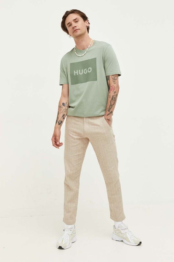 HUGO t-shirt bawełniany Dulive222 50467952 zielony AA00