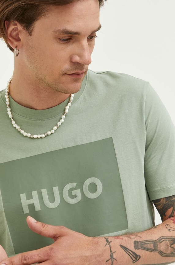 HUGO t-shirt bawełniany Dulive222 zielony 50467952