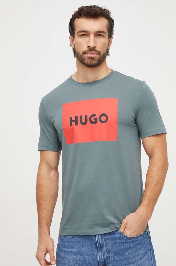 HUGO t-shirt bawełniany Dulive222 nadruk zielony 50467952
