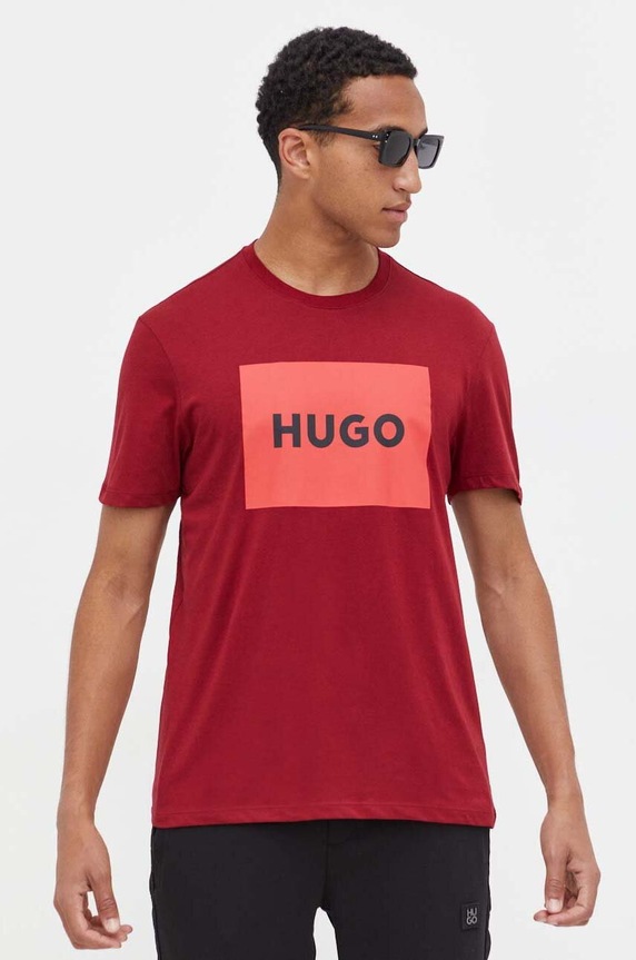 Памучна тениска HUGO Dulive222 бордо 50467952