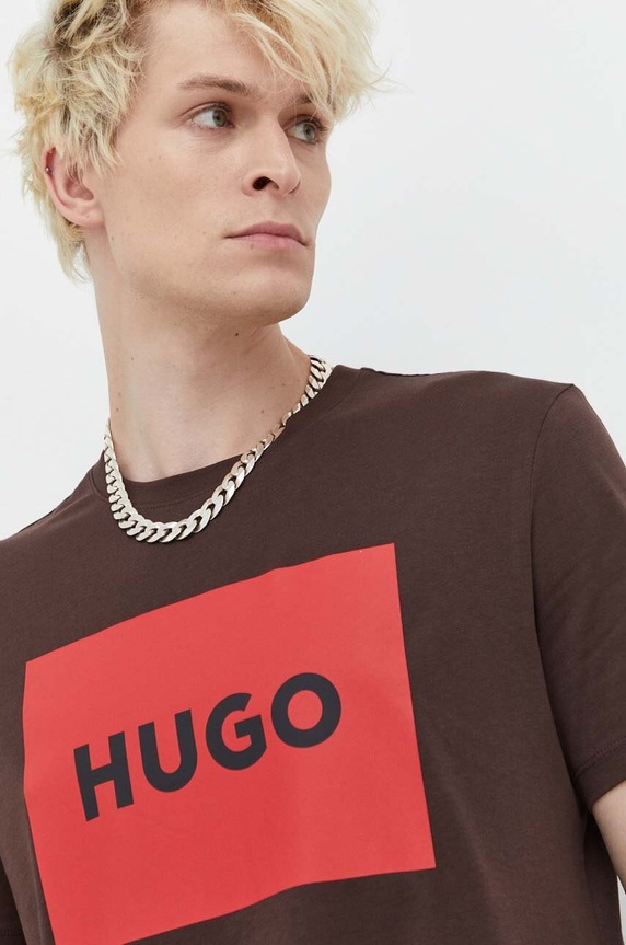 HUGO t-shirt bawełniany Dulive222 brązowy 50467952