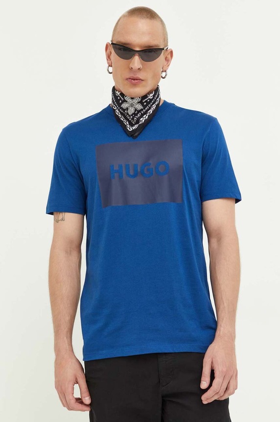HUGO pamut póló pamut kék 50467952