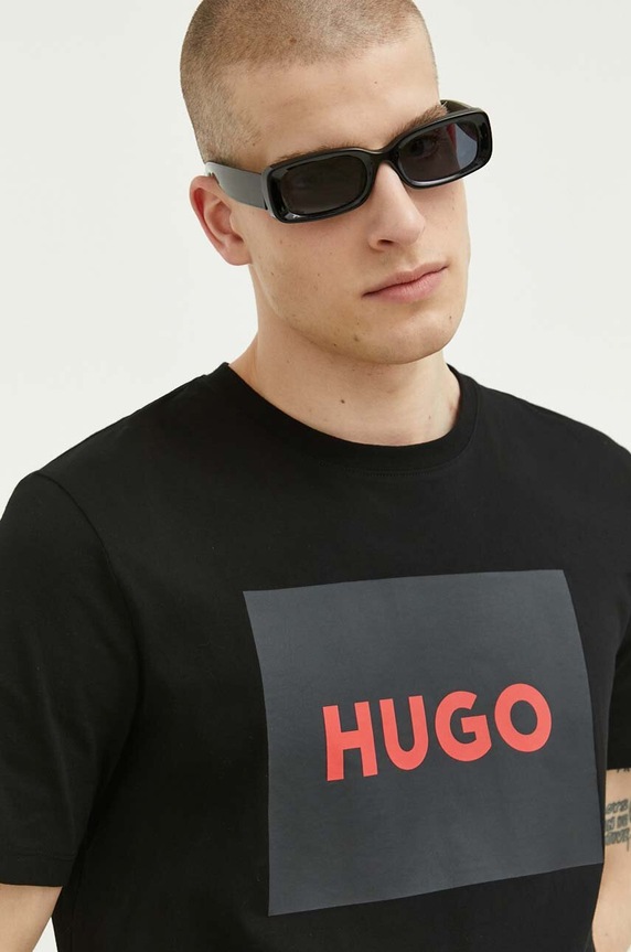 HUGO pamut póló pamut fekete 50467952