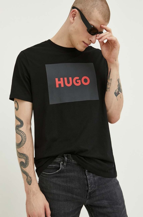 HUGO pamut póló fekete 50467952