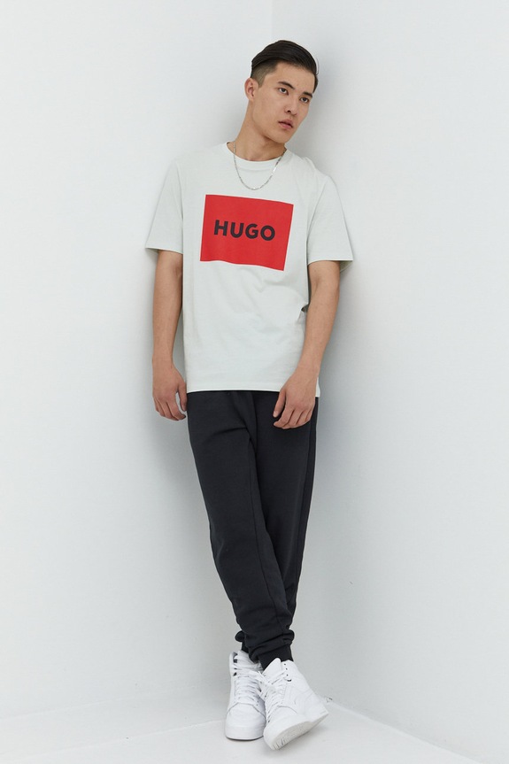 HUGO t-shirt bawełniany Dulive222 nadruk zielony 50467952