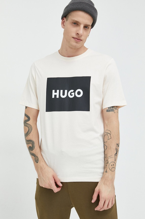 HUGO t-shirt bawełniany Dulive222 nadruk pomarańczowy 50467952