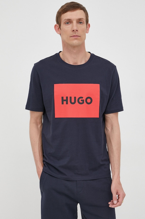 HUGO t-shirt bawełniany Dulive222 nadruk granatowy 50467952