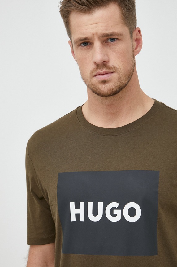HUGO t-shirt bawełniany Dulive222 nadruk zielony 50467952