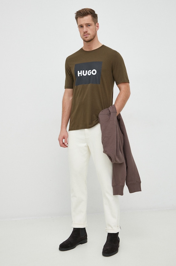 HUGO t-shirt bawełniany Dulive222 50467952 zielony AA00