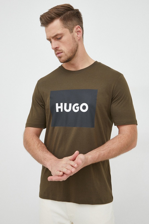 HUGO t-shirt bawełniany Dulive222 zielony 50467952