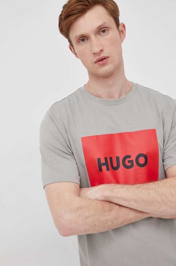 HUGO t-shirt bawełniany Dulive222 nadruk zielony 50467952