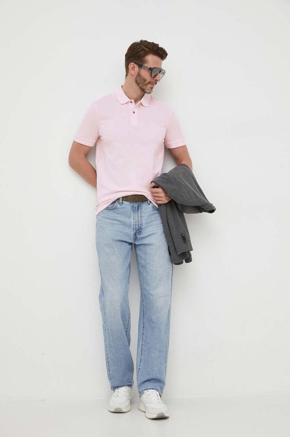 BOSS polo bawełniane 50468301 różowy AW24
