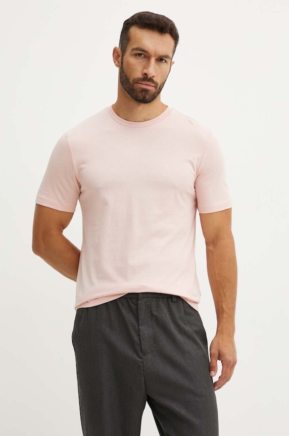 BOSS T-shirt męski bawełniany Thompson 01 bawełna różowy 50468347