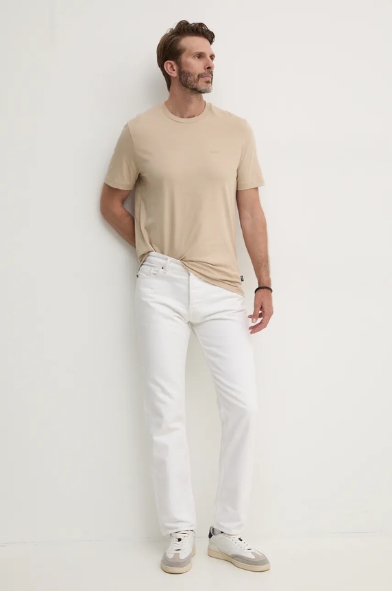 BOSS T-shirt męski bawełniany Thompson 01 50468347 beżowy AA00