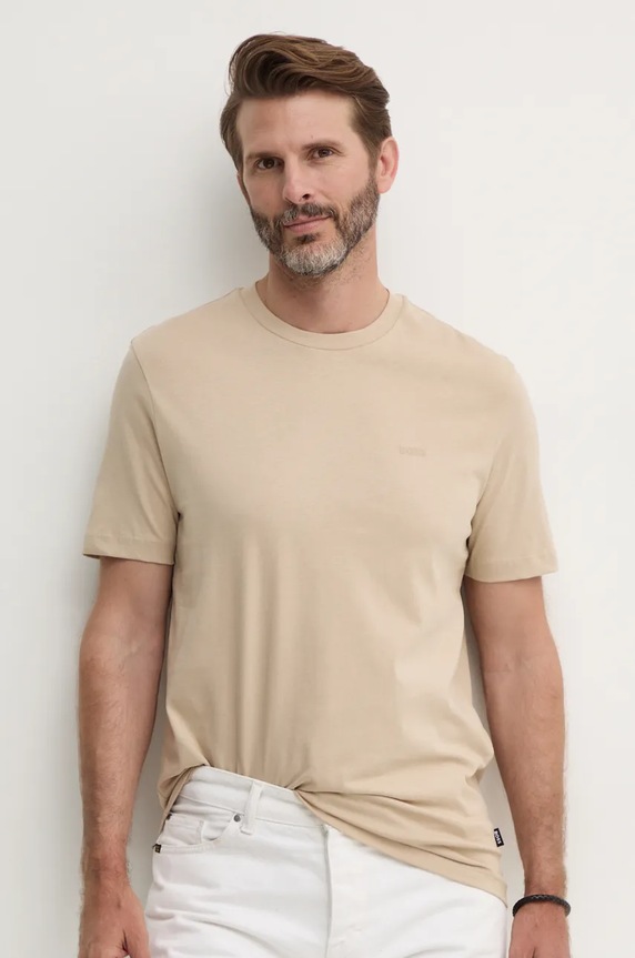 BOSS T-shirt męski bawełniany Thompson 01 beżowy 50468347