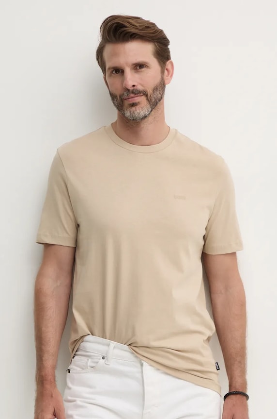 BOSS T-shirt męski bawełniany Thompson 01 beżowy 50468347