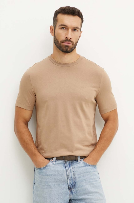 BOSS T-shirt męski bawełniany Thompson 01 50468347 beżowy AA00
