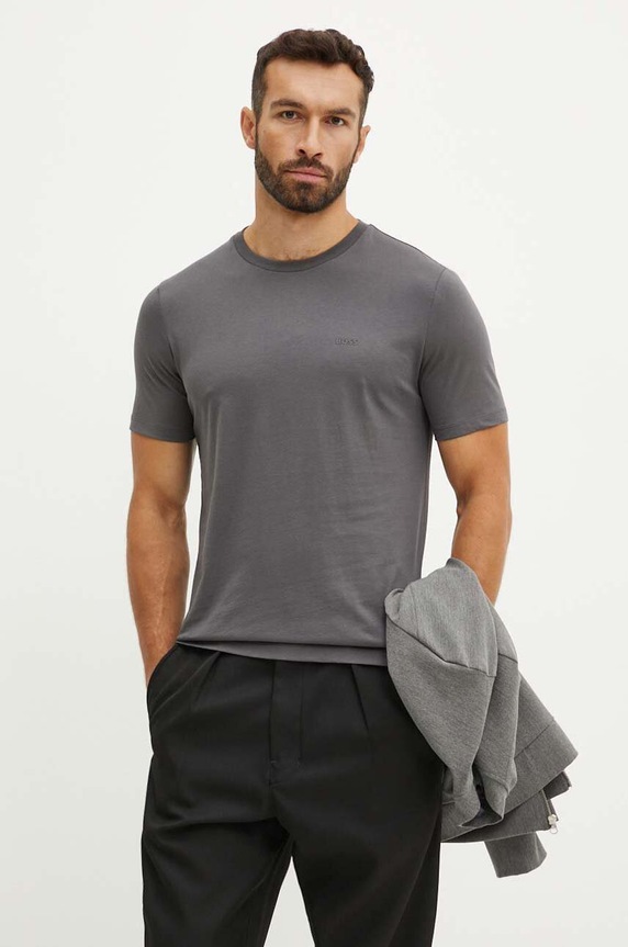 BOSS T-shirt męski bawełniany Thompson 01 bawełna szary 50468347