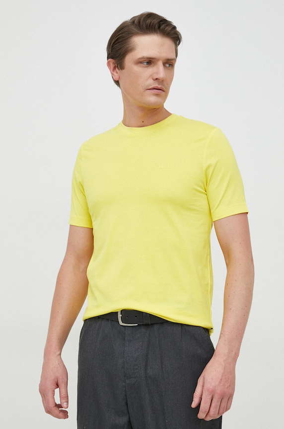 BOSS T-shirt męski bawełniany Thompson 01 bawełna żółty 50468347