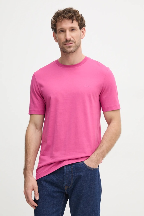 BOSS T-shirt męski bawełniany Thompson 01 bawełna różowy 50468347