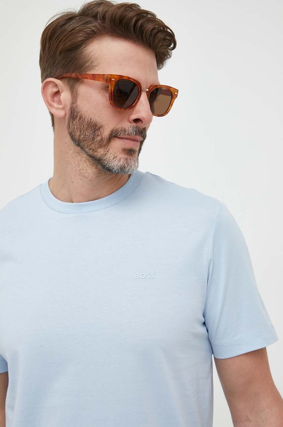 BOSS T-shirt męski bawełniany Thompson 01 bawełna niebieski 50468347
