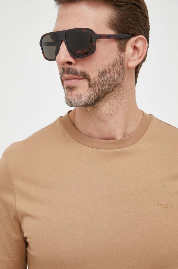 BOSS T-shirt męski bawełniany Thompson 01 beżowy 50468347
