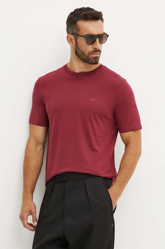 BOSS T-shirt męski bawełniany Thompson 01 bawełna bordowy 50468347