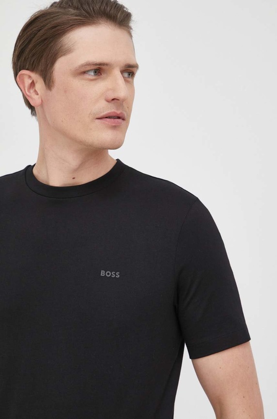 BOSS T-shirt męski bawełniany Thompson 01 bawełna czarny 50468347