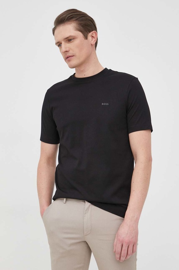 BOSS T-shirt męski bawełniany Thompson 01 czarny 50468347
