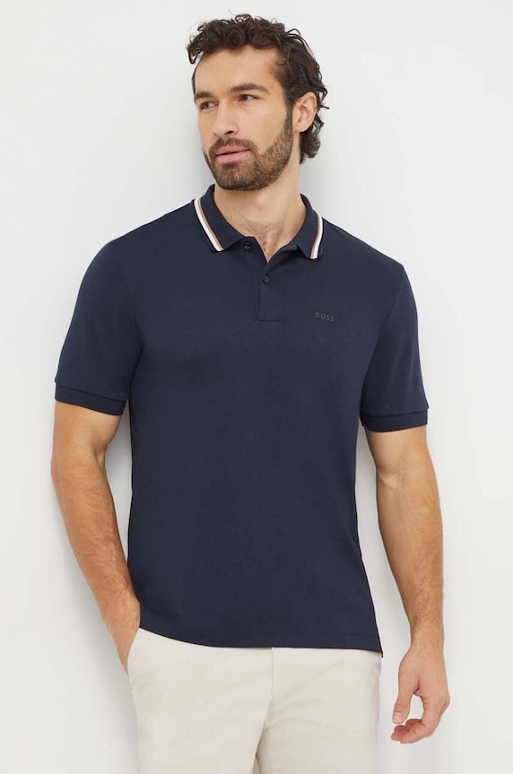 BOSS polo masculin din bumbac Penrose 38 slim bleumarin 50469360
