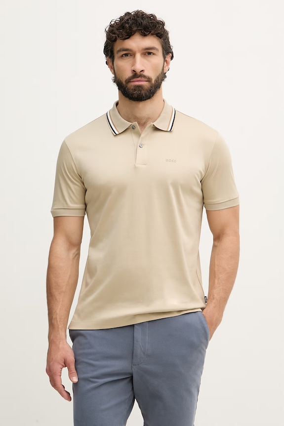 BOSS πόλο ανδρικό βαμβακερό Penrose 38 μπεζ 50469360