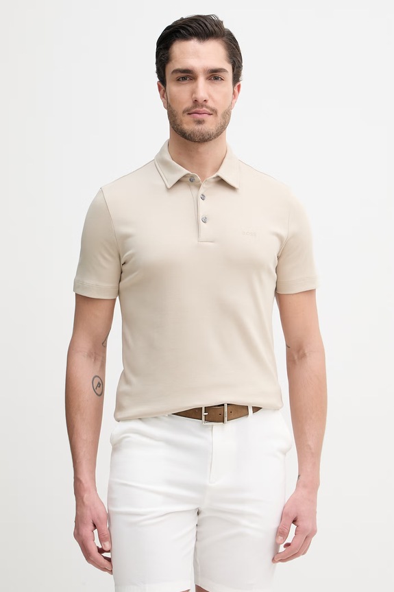 BOSS polo bărbătesc din bumbac bej 50471335