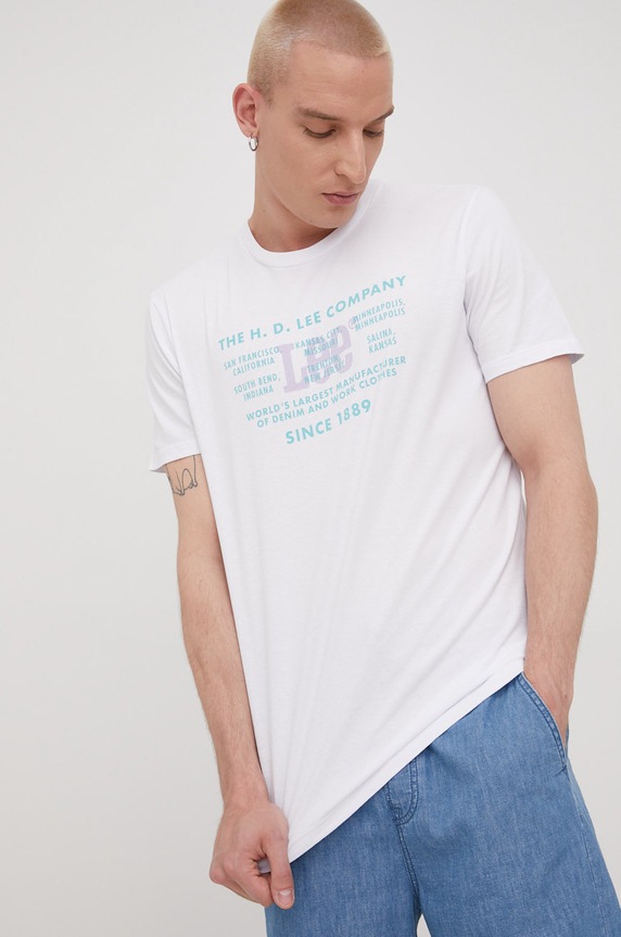 Bombažen t-shirt Lee Potisk bela L68JFELJ