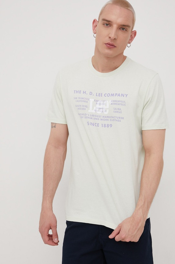 Bombažen t-shirt Lee Potisk zelena L68JFEUX
