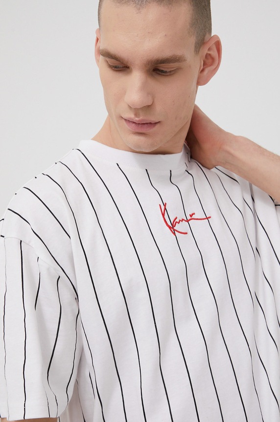 Bavlnené tričko Karl Kani relaxed biela KKMQ32041WHT