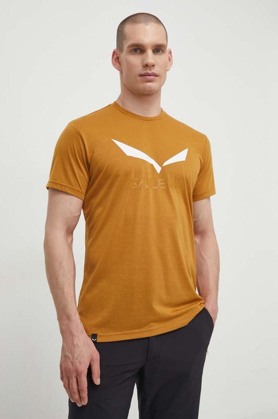 Salewa t-shirt sportowy Solidlogo Dry regular brązowy 00.0000027018