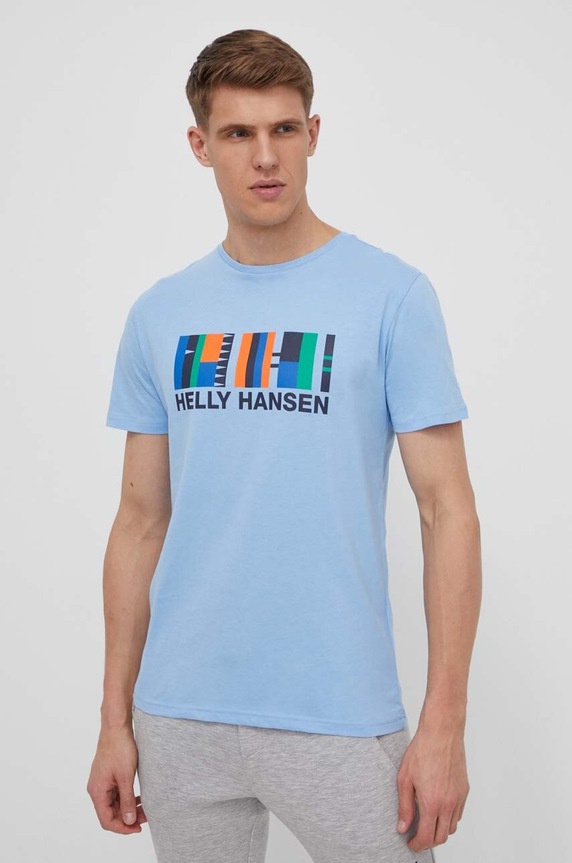 Βαμβακερό μπλουζάκι Helly Hansen στάμπα μπλε 34222