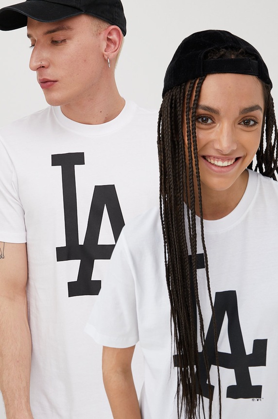 47 brand t-shirt bawełniany MLB Los Angeles Dodgers nadruk biały BB012TEMIME557555WW