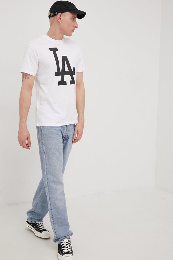 Odzież 47 brand t-shirt bawełniany MLB Los Angeles Dodgers BB012TEMIME557555WW biały