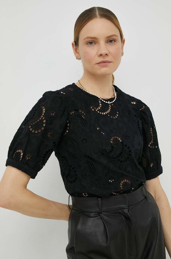 Bombažna bluza Herskind Brez vzorca črna 4661831