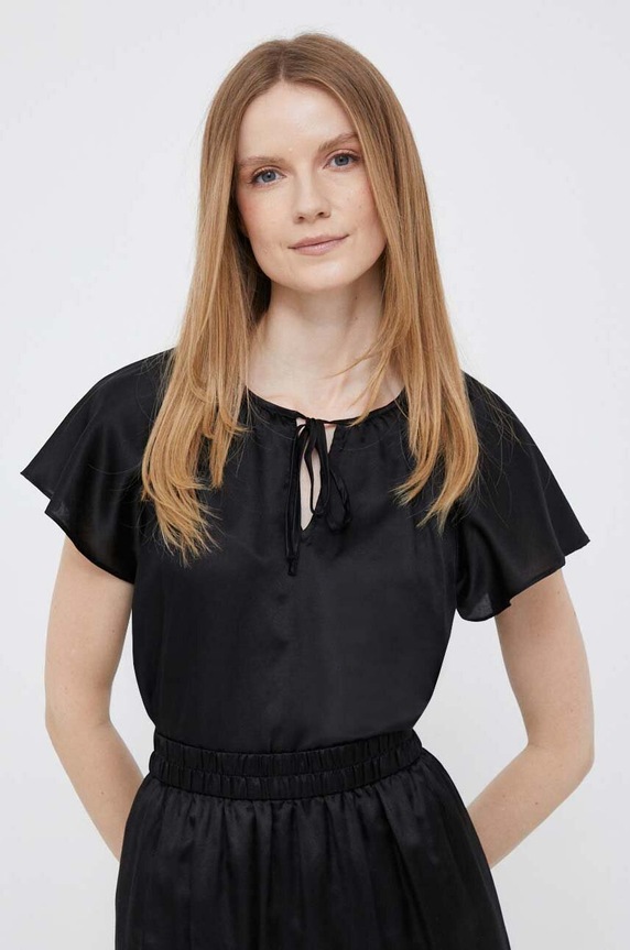 Dkny bluzka z domieszką jedwabiu regular czarny P3AA5R88