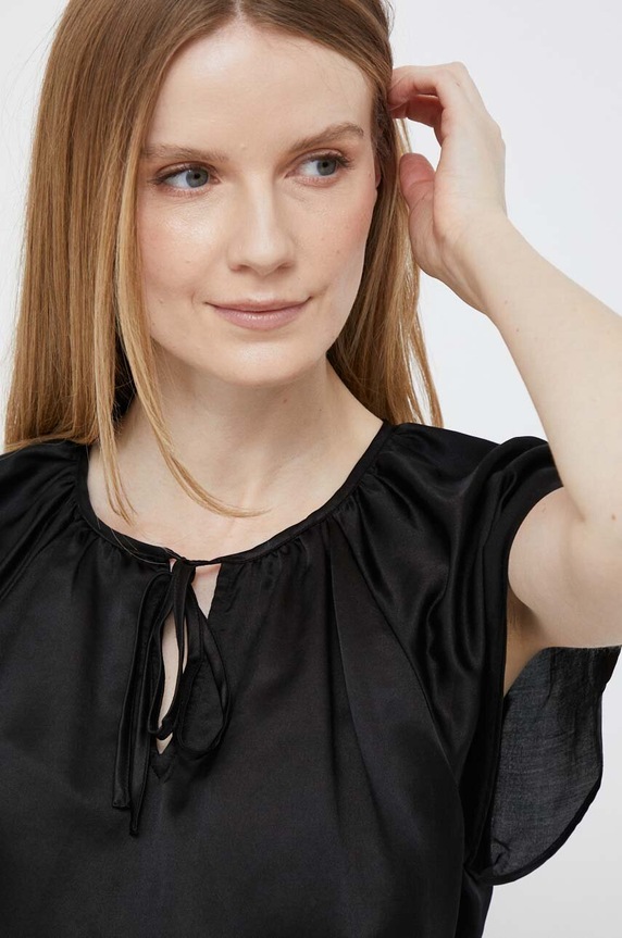 Dkny bluzka z domieszką jedwabiu czarny P3AA5R88
