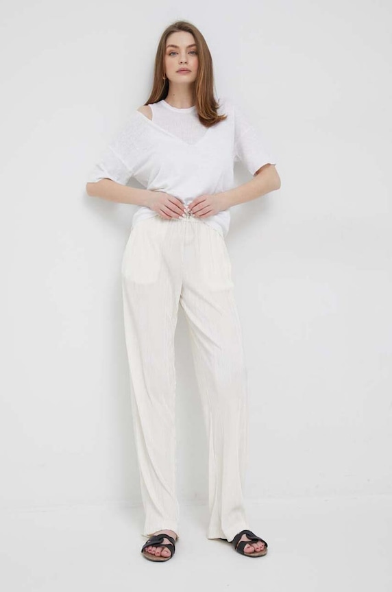Lněný svetr Dkny P3ASAH92 bílá SS23