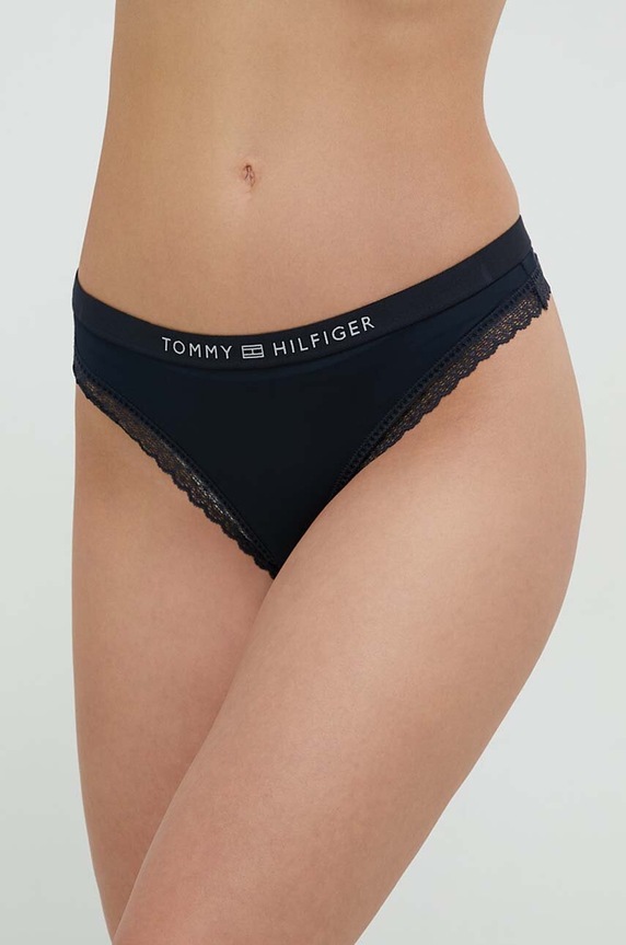 Brazilian στρινγκ Tommy Hilfiger πλεκτό ύφασμα σκούρο μπλε UW0UW04184.PPYX