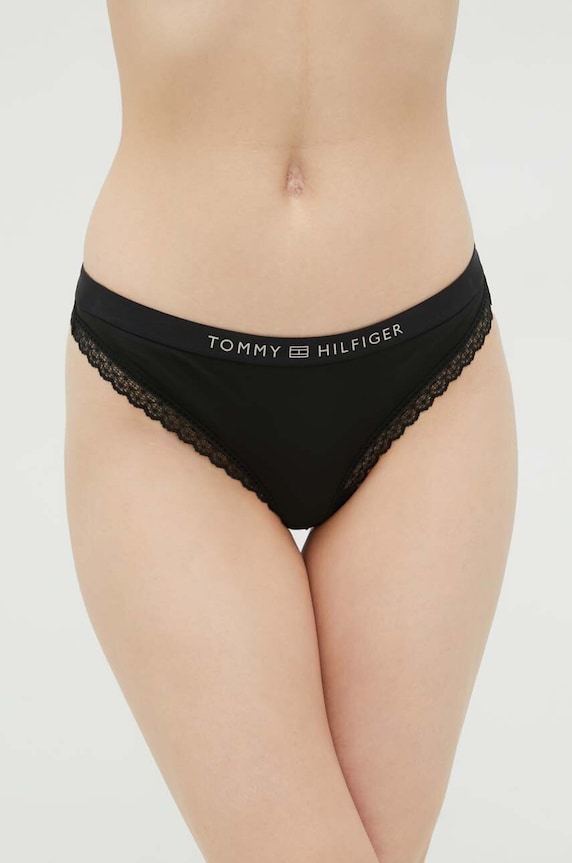Brazilian στρινγκ Tommy Hilfiger πλεκτό ύφασμα μαύρο UW0UW04184.PPYX